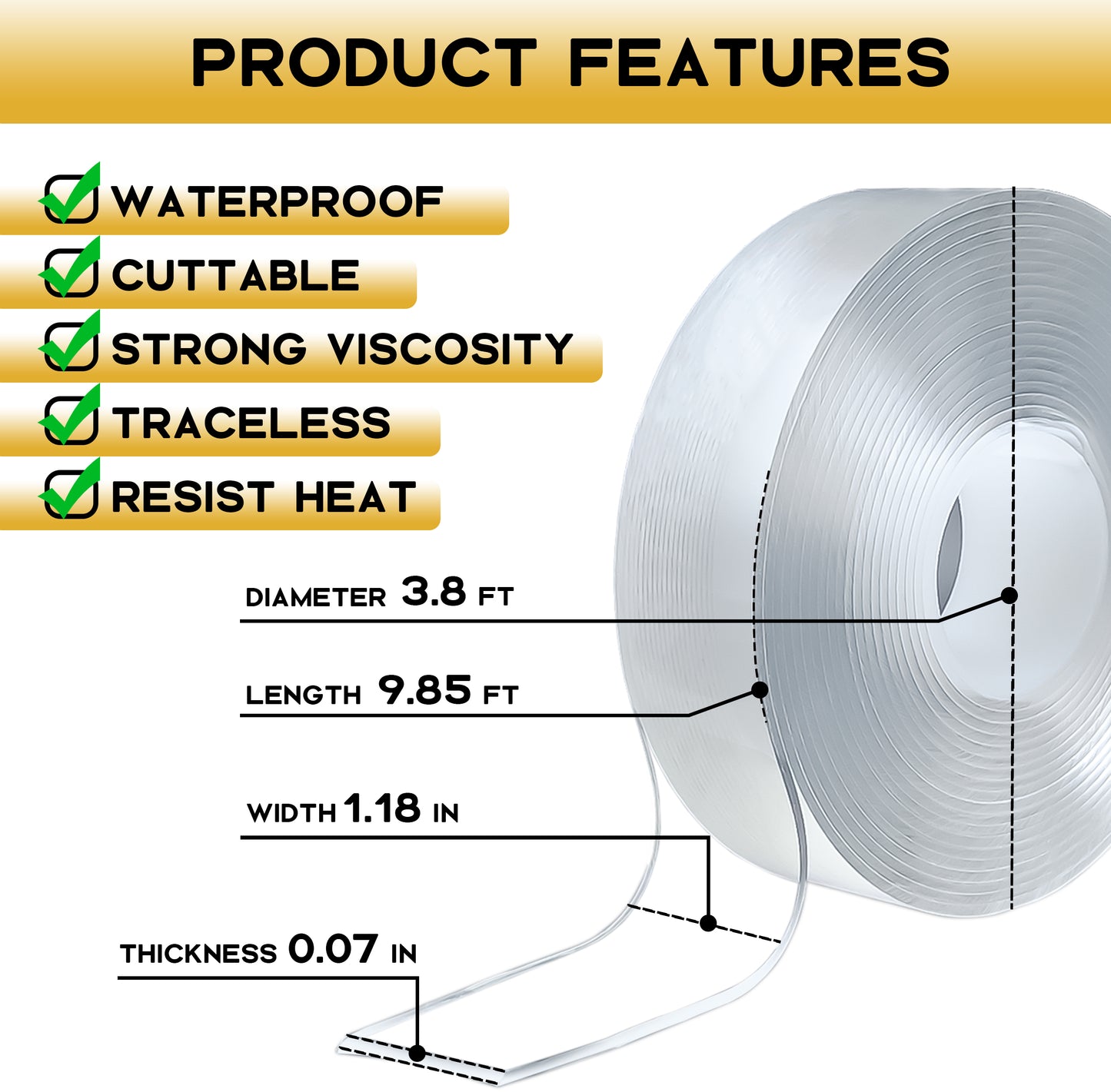 FOOLOSO Double Sided Tape Heavy Duty (1.18 Inches, 9.85 FT)